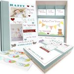 Baby Memory Book w/Keepsake Box & 30 Monthly & Baby First Milestone Stickers - Gender Neutral Scrapbook Album for Boys & Girls