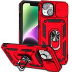 Hitaoyou iPhone 14 Case, iPhone 14 Case with Camera Cover & Kickstand Military Grade Shockproof Heavy Duty Protective Magnetic Case for iPhone 14 6.1'' inch,Red