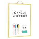 4 THOUGHT Small Dry Erase White Board with Handle, 30x40 cm Double-Sided Magnetic Portable Whiteboard for Wall Aluminum Frame Mini Notice Message Board Kitchen Office Home, Gold