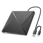External CD DVD Drive, USB 3.0 and Type-C Portable CD DVD +/-RW Drive, DVD/CD ROM Burner Reader, Slim Optical DVD Drive, CD/DVD Player for Laptop, Desktop, MacBook, macOS/Linux/Windows 11/10/7/8/XP