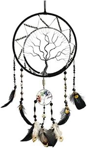 7 Chakras Tree of Life Dream Catcher Wall Decor with Rainbow Healing Crystal Stone Handmade Black Feather DreamCatchers Wall Hanging Ornaments for Bedroom Home Decor Blessing Gift Wedding Party