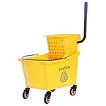 Dawndior Commercial Mop Bucket Side Press Wringer Cleaning Caddy with 35 Quart Larger Capacity, Yellow