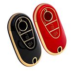 KMH TPU Gold Car Smart Key Cover Compatible for New Mercedes Benz S Class, E Class 2 Push Button Smart Key Shell Case Holder, Key Protector (Black Gold & Red Gold) Pack of 2