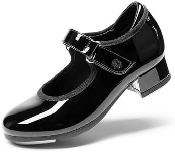 DREAM PAIRS Girls Mary Jane Tap Shoes,Black/Pat,11 Little Kid