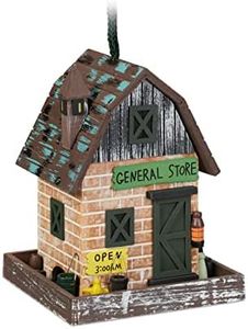 Relaxdays Casa Pájaros Decorativa Diseño Tienda, Réplica Pajarera Colgante, Nido Techo Abatible, 23x18x18cm, Multicolor, 50% Madera