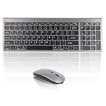 Wireless Keyboard and Mouse Set, Bluetooth 2.4 GHz Ultra Slim Cordless Keyboard Silent Mouse Multi-Device Keyboard Mice Combos for iPad/Apple/Windows/PC/Computer/Tablet/iPad/Laptop/Mac(Gray black）