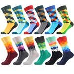 WeciBor Men's Dress Colorful Novelty Funny Crew Socks, 12 Pairs Multicolor Argyle, Size 9-12