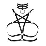 Women's Body Harness Pentagram Fashion Bra lingerie cage Belt Plus Size Elastic Punk Gothic Carnival Halloween Dance Costume (Black)