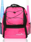 Athletico Youth Baseball Bat Bag - Backpack for Baseball, T-Ball & Softball Equipment & Gear for Kids & Youth | Holds Bat, Helmet, Glove | Fence Hook (Pink)