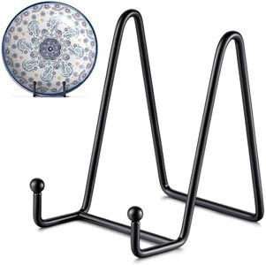 QMAHA 6 inch Easel Display Stand, 2 Pack Metal Plate Stands for Display, Black Iron Plate Holder Tabletop Picture Holders, Easels Stand for Display Photo, Pictures, Decorative Plate