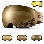 Odoland Photochromic Magnetic Interchangeable Ski Goggles with 2 Lens, Large Spherical Frameless Snow Snowboard Goggles for Men Women, Potochromic Revo Golden Lens