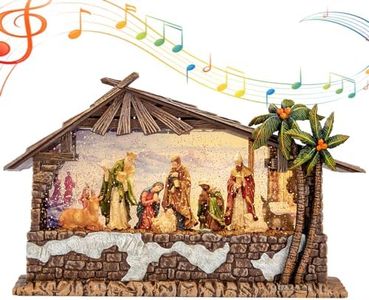 Nativity Christmas Snow Globes - Nativity Sets for Christmas Indoor, 13.5" Large Snow Globe Lighted Christmas Nativity Decorations Indoor Home Décor, Music & Timer, Battery Powered