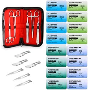 Sterile Suture Thread with Needle and Suture Tools Kit for Medical Student Surgical Suture Practice, First Aid Emergency Practice, Camping Hiking Preparedness Training Kit, Military Trauma Practice