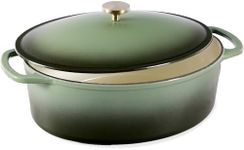 Best Choice Products Oval 7.5 Quart Enamel Cast-Iron Dutch Oven, Heavy-Duty Pre-Seasoned for Baking, Cooking w/Side Handles – Deep Olive Green