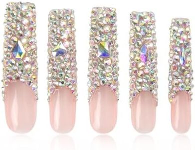 LOVFUL Press on Nails Angel's Tear | Handmade with Full Covered Crystals | Reusable Fake Nails | Square Long 2.2 in | H48-S