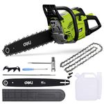 Deli DE-LJ20-1 3300W Gasoline Chainsaw with 550ml Capacity 20 Inch Guide Bar 58CC Heavy Duty 2 Stroke Air Cooled Wood Cutting Saw for Farm Ranch & Garden (Pack of 1, Green and Black)