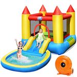 HONEY JOY Inflatable Water Slide, Toddler Water Bounce House Bouncy Park Castle w/Slide, Ocean Ball Pit, Indoor Outdoor Blow up Water Slides Inflatables for Kids and Adults Backyard(with 580w Blower)