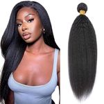 Alaleibaby Brazilian Virgin Kinky Straight Human Hair 1 Bundles 24 Inch 100% Human Hair Bundles Unprocessed Yaki Human Hair Weave Grade 12A Natural Black Color.