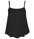 New Womens Ladies Plus Size Printed Swing Vest Strappy Sleeveless Flared CAMI Tops Dresses 8-26 Black