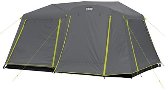 CORE 9 Person Instant Cabin Tent | Large Portable Multi Room Family Pop Up Camp Tent with Full Rainfly for Weather Protection and Storage | Included Storage Pockets for Camping Accessories