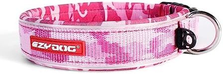 EzyDog Neo Waterproof Dog Collar - Reflective Trim for Nighttime Safety - Adjustable Neoprene Collar with Padding for Superior Comfort - Quick Release Buckle and Built-in ID Clip (Large, Pink Camo)