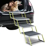 Duckygoo Reflective 20" Wide Dog Car Ramp, 4-Step Aluminum Stairs with Non-Slip Carpet - Foldable Design for Trucks/SUVs/Beds - Heavy Duty 200Lbs Capacity for Large Breeds