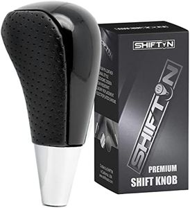 SHIFTIN Leather Wood Gear Shift Knob for Toyota Avalon Yaris 4Runner Land Cruiser Sienna Camry Solara Tacoma and Lexus ES300 ES330 GS300 GS400 GS430 SC300 SC400 (Punched Black Leather/Piano Black)