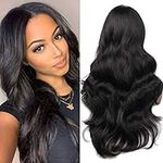 Colorfulpanda Long Black Wigs for Women Natural Looking Glueless Wavy Curly Heat Resistant Synthetic Hair Wig Middle Parting