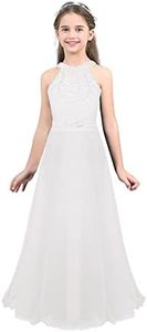 IEFIEL Vestido Largo de Fiesta para Flores Niña Vestido de Gasa Elegante Cuello Hálter Vestido Ceremonia de Cóctel Noche Desfile 4-16 Años Blanco 10 años