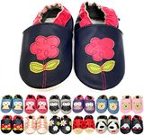 MiniFeet Premium Soft Leather Baby Shoes - Buy 4 Pairs & GET 1 of Them for Free - Toddler Shoes - Navy Flower 2-3 Years