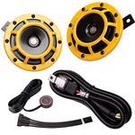 FARBIN Car Horn 12v Loud Motorcycle Horns High/Low Supertone Truck Horn Kit Electric Train Horn for Car (Yellow horn with wire button)