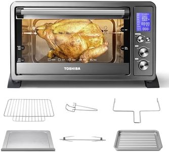 TOSHIBA AC25CEW-BS Large 6-Slice Convection Toaster Oven Countertop, 10-In-One with Toast, Pizza and Rotisserie, 1500W, Black Stainless Steel, Includes 6 Accessories