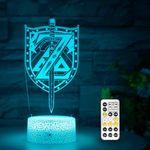 LMHmlylf 3D Illusion Night Light Legend Bedside Lamp, Sword and Shield Sign 7 Color Change Decor Lamp with Remote, Decor Gifts for Boy Kids Girls Christmas Birthday