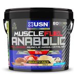 USN Muscle Fuel Anabolic All-In-One Muscle Mass Gainer, Variety Flavour Pack - 4kg, 54g Protein Powder, 5g Creatine Powder & 5g BCAA Powder For Maximum Muscle Growth, Post Workout Recovery Drink Mix