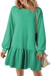 BLENCOT Women's Oversized Sweatshirt Dress Fall Trendy Crewneck Long Sleeve Rib Knit Pleated Athletic Pullover Casual Solid Short Mini Dresses Workout Sea Green Medium