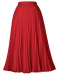 Kate Kasin Women's High Waisted Casual Maxi Skirt A-Line Red Midi Skirt Red S KK659-4