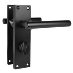 HANDLESTORE T-Bar Lever Backplate Door Handle | Black Door Handles | Latch, Lock or Bathroom 150mm x 42mm Backplate (Bathroom)