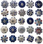 Ajuny Set of 25 Ceramic Knobs Colorful Blue for Kitchen Cabinets Bathroom Cupboards Dresser Drawers Chest Handmade Pottery Decorative Knobs