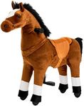 PONYEEHAW Ride on Horse Toys, Kids Riding Horse Toys Ride on Toys for 4-9 Years Old, Premium Plush Animals Toys Walking Horse with Wheels (Brown, 33.46" L x 11.81" W x 35.83" H)