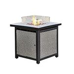 Teamson Home Outdoor Garden Rattan Propane Gas Fire Pit Table Burner, Smokeless Firepit Patio Furniture Heater with Glass Screen, Lava Rocks and Cover