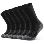 Closemate Mens Socks Black Grey Moisture Wicking Cushion Athletic Crew Socks Size 10-13 Women Cotton Calf Socks for Sport Running Hiking Basketball Work 6 Pairs(6 Black Grey, Size L)