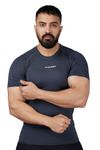 FUAARK Compression Top Half-Sleeves Tight High Performance T-Shirt for Sports & Gym Workouts (Large, Grey)