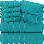 Utopia Towels 8-Piece Luxury Towel Set, 2 Bath Towels, 2 Hand Towels, and 4 Wash Cloths,97% Ring Spun Cotton Highly Absorbent Viscose Stripe Towels Ideal for Everyday use (Turquoise)