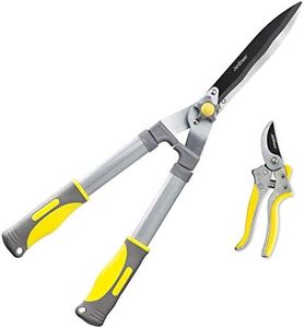 Jardineer 2Pcs Professional Garden Shears – 23.6'' Heavy Duty Hedge Shears & 8.3'' Cut Easy Hand Pruner, Sharp Blades Ergonomic Handle Hedge Trimmers, 1 Year Warranty