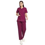 IS IndoSurgicals Faux Wrap Scrub Suits for Doctors Women OT Dress (L, Wine)