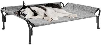 Veehoo Cooling Elevated Dog Bed, Dog Cots for Large Dogs, Raised Dog Bed with Guardrail & Slope Headrest, Durable & Breathable Teslin Mesh, Dog Sofa Bed for Indoor & Outdoor, Large, Black Silver