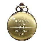 TREEWETO Mens Engraved Pocket Watch Best Man Gifts for Wedding Proposal Gift -"Best Man for a Day" Pocket Watches for Men, Bronze