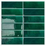 DEWOO Green Peel and Stick on Subway Metro Splashback Tiles Self Adhesive Wall Tiles for Kitchen Bathroom,10-Sheet (12"×12")