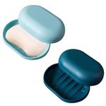 2Pcs Soap Dishes for Bathroom, Soap Dish, Plastic Soap Holder, Portable Shower Soap Box, Travel Soap Case with Lid, Anti-Slip Suitable for Bathroom, Kitchen,Travel, Easy Cleaning (Blue)