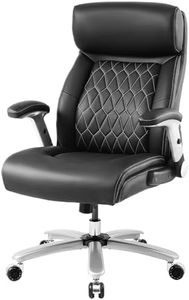 OUTFINE 500LBS Heavy Duty Office Chair-Executive Chair with Ruber Wheels, Adjustable Headrest, 2D Flip-up Armrests, Lumbar Support(Black, 2D Flip Arm Large)